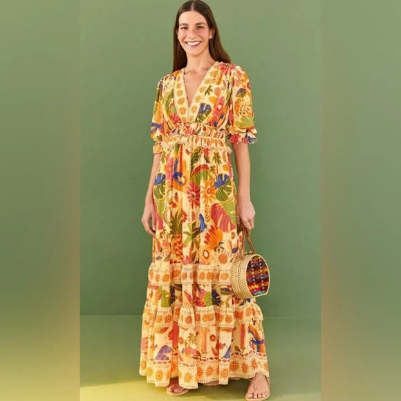 FARM Rio | Dresses | Nwt Farm Rio Yellow Tapestry Maxi Dress | Poshmark